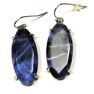 womens Dangle Earrings Oval Faceted Blue Gray Stone Look Polished Drop